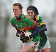 31 March 2013; Ciara McManamon, Mayo, in action against Katie O'Brien, Meath. TESCO HomeGrown Ladies National Football League, Division 1, Round 6, Meath v Mayo, Boardsmill, Trim, Co. Meath. Picture credit: Brendan Moran / SPORTSFILE