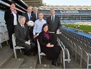 2 April 2013; The GAA is pleased to confirm its five official charities for 2013/14 as 'Fighting Blindness', 'Edmund Rice Beyond 250 Appeal', 'Our Lady's Children Hospital Crumlin - Orthopaedic Unit', 'Laois Hospice', and 'Liam's Lodge'. The Association at central level will make a monetary contribution to each of the five charities in addition to helping to raise the profile of the excellent work they are involved in. At the announcement are Uachtarán Chumann Lúthchleas Gael Liam Ó Néill, third from left, and Ard Stiúrthóir of the GAA Páraic Duffy, second from left, with charity representatives, from left, Geraldine Regan, Director of Nursing, Our Lady's Children Hospital Crumlin, Seamus O'Donoghue, Chairman, Laois Hospice, Peter Ryan, Fighting Blindness, Jenni Barrett, Chief Executive, Edmund Rice Development, and Michael Carey, Liam's Lodge. Croke Park, Dublin. Picture credit: Brian Lawless / SPORTSFILE