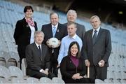 2 April 2013; The GAA is pleased to confirm its five official charities for 2013/14 as 'Fighting Blindness', 'Edmund Rice Beyond 250 Appeal', 'Our Lady's Children Hospital Crumlin - Orthopaedic Unit', 'Laois Hospice', and 'Liam's Lodge'. The Association at central level will make a monetary contribution to each of the five charities in addition to helping to raise the profile of the excellent work they are involved in. At the announcement are Uachtarán Chumann Lúthchleas Gael Liam Ó Néill, third from left, and Ard Stiúrthóir of the GAA Páraic Duffy, second from left, with charity representatives, from left, Geraldine Regan, Director of Nursing, Our Lady's Children Hospital Crumlin, Seamus O'Donoghue, Chairman, Laois Hospice, Peter Ryan, Fighting Blindness, Jenni Barrett, Chief Executive, Edmund Rice Development, and Michael Carey, Liam's Lodge. Croke Park, Dublin. Picture credit: Brian Lawless / SPORTSFILE