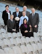 2 April 2013; The GAA is pleased to confirm its five official charities for 2013/14 as 'Fighting Blindness', 'Edmund Rice Beyond 250 Appeal', 'Our Lady's Children Hospital Crumlin - Orthopaedic Unit', 'Laois Hospice', and 'Liam's Lodge'. The Association at central level will make a monetary contribution to each of the five charities in addition to helping to raise the profile of the excellent work they are involved in. At the announcement are Uachtarán Chumann Lúthchleas Gael Liam Ó Néill, third from left, and Ard Stiúrthóir of the GAA Páraic Duffy, second from left, with charity representatives, from left, Geraldine Regan, Director of Nursing, Our Lady's Children Hospital Crumlin, Seamus O'Donoghue, Chairman, Laois Hospice, Peter Ryan, Fighting Blindness, Jenni Barrett, Chief Executive, Edmund Rice Development, and Michael Carey, Liam's Lodge. Croke Park, Dublin. Picture credit: Brian Lawless / SPORTSFILE