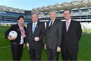 2 April 2013; The GAA is pleased to confirm it's five official charities for 2013/14 as 'Fighting Blindness', 'Edmund Rice Beyond 250 Appeal', 'Our Lady's Children Hospital Crumlin - Orthopaedic Unit', 'Laois Hospice', and 'Liam's Lodge'. The Association at central level will make a monetary contribution to each of the five charities in addition to helping to raise the profile of the excellent work they are involved in. At the announcement are Uachtarán Chumann Lúthchleas Gael Liam Ó Néill, second from left, and Ard Stiúrthóir of the GAA Páraic Duffy, second from right, with from Our Lady's Childrens Hospital Crumlin, Geraldine Regan, Director of Nursing, and Conall MacRiocaird. Croke Park, Dublin. Picture credit: Brian Lawless / SPORTSFILE