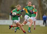 31 March 2013; Sarah Rowe, Mayo, in action against Kate Byrne, Meath. TESCO HomeGrown Ladies National Football League, Division 1, Round 6, Meath v Mayo, Boardsmill, Trim, Co. Meath. Picture credit: Brendan Moran / SPORTSFILE