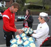 2 April 2013; Ulster's Johann Muller has some 'Ulster Rugby' flavoured ice cream by Lilley's Centra, Enniskillen, after squad training ahead of their Heineken Cup quarter-final against Saracens on Saturday. Ulster Rugby Squad Training, Enniskillen, Co. Fermanagh. Picture credit: John Dickson / SPORTSFILE