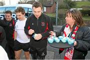 2 April 2013; Ulster's Tommy Bowe has some 'Ulster Rugby' flavoured ice cream by Lilley's Centra, Enniskillen, after squad training ahead of their Heineken Cup quarter-final against Saracens on Saturday. Ulster Rugby Squad Training, Enniskillen, Co. Fermanagh. Picture credit: John Dickson / SPORTSFILE