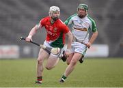 24 March 2013; Sean Regan, Mayo, in action against Henry Vaughan, London. Allianz Hurling League, Division 2B, Mayo v London. Elverys MacHale Park, Castlebar, Co. Mayo. Picture credit: Stephen McCarthy / SPORTSFILE