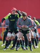 3 April 2013; Munster's Paul O'Connell, left, and Mike Sherry in action during squad training ahead of their Heineken Cup quarter-final against Harlequins on Sunday. Munster Rugby Squad Training, Musgrave Park, Cork. Picture credit: Diarmuid Greene / SPORTSFILE