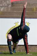 3 April 2013; Munster's Danny Barnes stretches during squad training ahead of their Heineken Cup quarter-final against Harlequins on Sunday. Munster Rugby Squad Training, Musgrave Park, Cork. Picture credit: Diarmuid Greene / SPORTSFILE