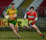 3 April 2013; Patrick McBrearty, Donegal, in action against Gareth McKinless, Derry. Cadbury Ulster GAA Football Under 21 Championship, Semi-Final, Donegal v Derry, Healy Park, Omagh, Co. Tyrone. Picture credit: Oliver McVeigh / SPORTSFILE