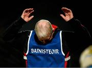 3 April 2013; Paddy Crozier, Derry manager, reacts in the dying minutes of the game. Cadbury Ulster GAA Football Under 21 Championship, Semi-Final, Donegal v Derry, Healy Park, Omagh, Co. Tyrone. Picture credit: Oliver McVeigh / SPORTSFILE
