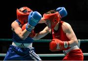 24 March 2013; Ireland's Katie Taylor, right, exchanges punches with Bulgaria's Denista Eliseeva. Katie Taylor The Road to Rio - Castlebar, Royal Theatre, Castlebar, Co. Mayo. Picture credit: Stephen McCarthy / SPORTSFILE
