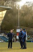 5 April 2013; Leinster head coach Joe Schmidt, left, with assistant coach Jono Gibbes and scrum coach Greg Feek before the game. Amlin Challenge Cup Quarter-Final 2012/13, London Wasps v Leinster, Adams Park, High Wycombe, England. Picture credit: Brendan Moran / SPORTSFILE