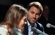 31 October 2017; Promoter Eddie Hearn watches WBA World Lightweight Champion Katie Taylor during a press conference at the Irish Film Institute, in Temple Bar, Dublin. Photo by Brendan Moran/Sportsfile