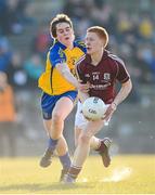 6 April 2013; Adrian Varley, Galway, in action against David Murray, Roscommon. Cadbury Connacht GAA Football Under 21 Championship Final, Roscommon v Galway, Dr. Hyde Park, Roscommon. Picture credit: Stephen McCarthy / SPORTSFILE