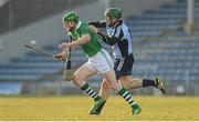 6 April 2013; Seamus Hickey, Limerick, in action against Conor McCormack, Dublin. Allianz Hurling League, Division 1B Play-Off, Dublin v Limerick, Semple Stadium, Thurles, Co. Tipperary. Picture credit: Diarmuid Greene / SPORTSFILE
