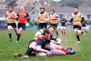 7 April 2013; Danny Barnes, Munster A, goes over for a try despite the efforts of Grant Pointer, Cornish Pirates. British & Irish Cup Quarter-Final, Cornish Pirates v Munster A, The Mennaye Field, Cornwall, England. Picture credit: Dan Mullan / SPORTSFILE