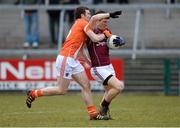 7 April 2013; Michael Meehan, Galway, in action against Brendan Donaghy, Armagh. Allianz Football League, Division 2, Armagh v Galway, Athletic Grounds, Armagh. Photo by Sportsfile