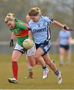 7 April 2013; Noelle Healy, Dublin, in action against Fiona McHale, Mayo. TESCO HomeGrown Ladies National Football League, Division 2, Round 7, Dublin v Mayo, Naomh Mearnóg, Portmarnock, Co. Dublin. Picture credit: Barry Cregg / SPORTSFILE