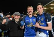 10 April 2013; Brian Sankey and Michael Argue, right, Cavan, celebrate with a supporter after the game. Cadbury Ulster GAA Football Under 21 Championship Final, Cavan v Donegal, Brewster Park, Enniskillen, Co. Fermanagh. Picture credit: Oliver McVeigh / SPORTSFILE