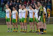 10 March 2013; The Donegal team stand for the National Anthem. Allianz Football League, Division 1, Donegal v Kerry, Páirc MacCumhaill, Ballybofey, Co. Donegal. Picture credit: Oliver McVeigh / SPORTSFILE