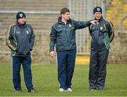 10 March 2013; Eamon Fitzmaurice, Kerry manager, centre, with his assistant's Mike Sheehy, left, and Diarmuid Murphy. Allianz Football League, Division 1, Donegal v Kerry, Páirc MacCumhaill, Ballybofey, Co. Donegal. Picture credit: Oliver McVeigh / SPORTSFILE