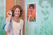 13 April 2013; Former Olympic silver medallist, Double World Cross Country Champion 1998 and World and European 5000m Champion Sonia O'Sullivan with her Olympic Silver medal which will be on display in the Pavillion at the opening of the Sonia O'Sullivan Athletics Track. Mardyke Arena, Cork. Picture credit: Brendan Moran / SPORTSFILE