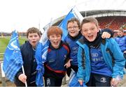 13 April 2013; Leinster supporters Ben Gorman, Ethan Keogh, Eoin Lannagan and Conor Mahon from Dublin. Celtic League 2012/13, Round 20, Munster v Leinster, Thomond Park, Limerick. Picture credit: Diarmuid Greene / SPORTSFILE