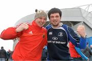 13 April 2013; Munster supporter John Skerritt, Lahinch, Co. Clare, left, and Leinster supporter Niall Maher, Birr, Co. Offaly, ahead of the game. Celtic League 2012/13, Round 20, Munster v Leinster, Thomond Park, Limerick. Picture credit: Diarmuid Greene / SPORTSFILE