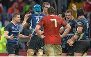 13 April 2013; Leinster's Brian O'Driscoll, left, celebrates with team-mates at the final whistle after victory over Munster. Celtic League 2012/13, Round 20, Munster v Leinster, Thomond Park, Limerick. Picture credit: Diarmuid Greene / SPORTSFILE