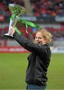 13 April 2013; Ireland's Fiona Hayes with the Women's RBS Six Nations Trophy at half time. Celtic League 2012/13, Round 20, Munster v Leinster, Thomond Park, Limerick. Picture credit: Diarmuid Greene / SPORTSFILE