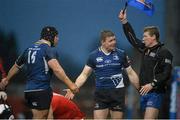 13 April 2013; Brian O'Driscoll and Richardt Strauss, left, Leinster, appeal to touch judge David Wilkinson after an incident involving Paul O'Connell, Munster, and Dave Kearney, Leinster, which resulted in Kearney being stretchered off. Celtic League 2012/13, Round 20, Munster v Leinster, Thomond Park, Limerick. Picture credit: Brendan Moran / SPORTSFILE