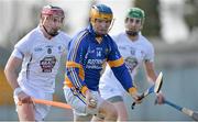14 April 2013; Jonathan O'Neill, Wicklow, in action against Mark Moloney, left, and Paul Divilly, Kildare. Allianz Hurling League, Division 2, Relegation Play-off, Wicklow v Kildare, O'Connor Park, Tullamore, Co. Offaly. Picture credit: Matt Browne / SPORTSFILE