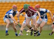 14 April 2013; Niall O'Brien, Westmeath, in action against John Delaney, left, and Matthew Whelan, Laois. Allianz Hurling League, Division 2, Final, Laois v Westmeath, O'Connor Park, Tullamore, Co. Offaly. Picture credit: Matt Browne / SPORTSFILE