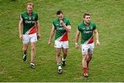 14 April 2013; Mayo players, from left, Richie Feeney, Evan Regan and Alan Murphy leave the field following defeat. Allianz Football League, Division 1, Semi-Final, Dublin v Mayo, Croke Park, Dublin. Picture credit: Stephen McCarthy / SPORTSFILE