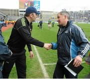 14 April 2013; Dublin manager Jim Gavin shakes hands with Mayo manager James Horan after the game. Allianz Football League, Division 1, Semi-Final, Dublin v Mayo, Croke Park, Dublin. Picture credit: Dáire Brennan / SPORTSFILE