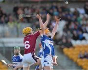 14 April 2013; Brian Dunne, Laois, in action against Conor Jordan, Westmeath. Allianz Hurling League, Division 2, Final, Laois v Westmeath, O'Connor Park, Tullamore, Co. Offaly. Picture credit: Matt Browne / SPORTSFILE