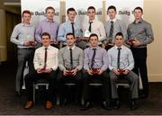 15 April 2013; Irish Daily Mail Hurling Future Champions 2013 award recipients. Front row, from left, Eoin Murphy, WIT/Kilkenny, Michael Sheedy, WIT/Tipperary, Darren Mccarthy, UCC/Cork, and Killian Murphy, UCC/Cork. Back row, from left, Jack Dougan, UCD/Dublin, Noel McGrath, UCD/Tipperary, David Glynn, UCC/Kilkenny, Martin Fitzgerald, LIT-Tipperary/Kildare, Seamus Harnedy, UCC/Cork, and Conor Lehane, UCC/Cork. Irish Daily Mail Future Champions Awards 2013, Croke Park, Dublin. Photo by Sportsfile