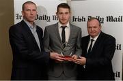 15 April 2013; David Givney, DIT/Cavan, who was presented with his Irish Daily Mail Future Football Champions 2013 award by Irish Daily Mail GAA columnist Liam Hayes, left, and Uachtarán Chumann Lúthchleas Gael Liam Ó Néill. Irish Daily Mail Future Champions Awards 2013, Croke Park, Dublin. Photo by Sportsfile
