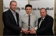 15 April 2013; Jason Doherty, DIT/Mayo, who was presented with his Irish Daily Mail Future Football Champions 2013 award by Irish Daily Mail GAA columnist Liam Hayes, left, and Uachtarán Chumann Lúthchleas Gael Liam Ó Néill. Irish Daily Mail Future Champions Awards 2013, Croke Park, Dublin. Photo by Sportsfile