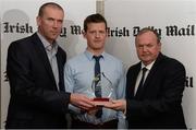 15 April 2013; David Glynn, UCC/Kilkenny, who was presented with his Irish Daily Mail Future Hurling Champions 2013 award by Irish Daily Mail GAA columnist Liam Hayes, left, and Uachtarán Chumann Lúthchleas Gael Liam Ó Néill. Irish Daily Mail Future Champions Awards 2013, Croke Park, Dublin. Photo by Sportsfile