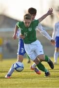 16 April 2013; Mark Buckley, Republic of Ireland, in action against William Lindqvist, Finland. U15 International Friendly, Republic of Ireland v Finland, Oscar Traynor Centre, Coolock, Dublin. Picture credit: Barry Cregg / SPORTSFILE