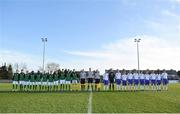 16 April 2013; The two teams stand for the National Anthems before the game. U15 International Friendly, Republic of Ireland v Finland, Oscar Traynor Centre, Coolock, Dublin. Picture credit: Barry Cregg / SPORTSFILE