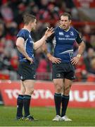 13 April 2013; Leinster's Brian O'Driscoll in conversation with his centre partner Andrew Goodman. Celtic League 2012/13, Round 20, Munster v Leinster, Thomond Park, Limerick. Picture credit: Brendan Moran / SPORTSFILE