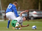 18 April 2013; Louis Dunne, Republic of Ireland, in action against Maenpaa Niilo, Finland. U15 International Friendly, Republic of Ireland v Finland, Swords Celtic FC, Swords, Co. Dublin. Picture credit: Brian Lawless / SPORTSFILE