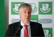 18 April 2013; Football Association of Ireland Chief Executive John Delaney speaking at the Match Day Management Team of the year awards. Tallaght Stadium, Tallaght, Dublin. Picture credit: Brian Lawless / SPORTSFILE