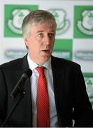 18 April 2013; Football Association of Ireland Chief Executive John Delaney speaking at the Match Day Management Team of the year awards. Tallaght Stadium, Tallaght, Dublin. Picture credit: Brian Lawless / SPORTSFILE