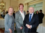 18 April 2013; Frances Kavanagh, left, Special Olympics Ireland, and Liz Callery, Special Olympics Ireland, with the President of Ireland Michael D. Higgins at a reception for the Special Olympics World Winter Games squad in Aras an Uachtarain, Phoenix Park, Dublin. Picture credit: Ray McManus / SPORTSFILE