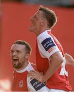 19 April 2013; Conan Byrne, left, St Patrick’s Athletic, celebrates after scoring his side's first goal with team-mate Anto Flood. Airtricity League Premier Division, St Patrick’s Athletic v Sligo Rovers, Richmond Park, Dublin. Picture credit: David Maher / SPORTSFILE