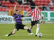 19 April 2013; Patrick Kavanagh, Derry City, in action against Billy Dennehy, Shamrock Rovers. Airtricity League Premier Division, Derry City v Shamrock Rovers, The Brandywell, Derry. Picture credit: Oliver McVeigh / SPORTSFILE