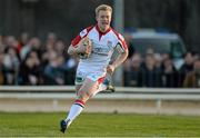 19 April 2013; Stuart Olding, Ulster, on his way to scoring his side's first try. Celtic League 2012/13, Round 21, Connacht v Ulster, Sportsground, Galway. Picture credit: Diarmuid Greene / SPORTSFILE
