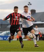 19 April 2013; Luke Byrne, Bohemians, in action against Vinny Faherty, Dundalk. Airtricity League Premier Division, Bohemians v Dundalk, Dalymount Park, Dublin. Picture credit: Tomás Greally / SPORTSFILE